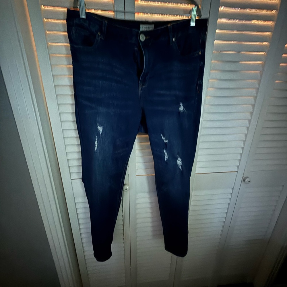 Eloquii Blue Skinny Jeans with Distressed Details